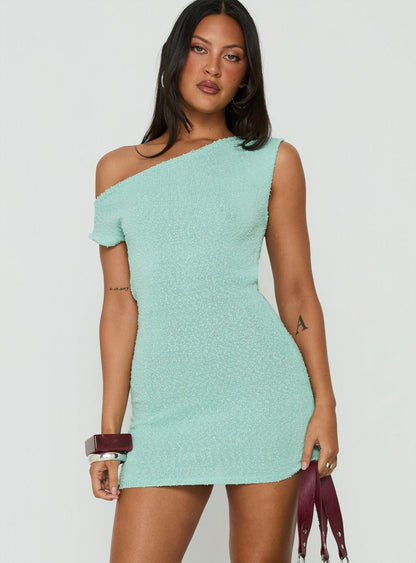 Princess Polly Coreina One Shoulder Mini Dress Aqua