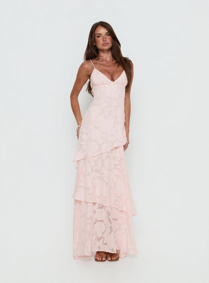 Princess Polly Lower Impact Lyricah Tiered Tie Back Maxi Dress Pink