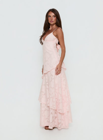 Princess Polly Lower Impact Lyricah Tiered Tie Back Maxi Dress Pink