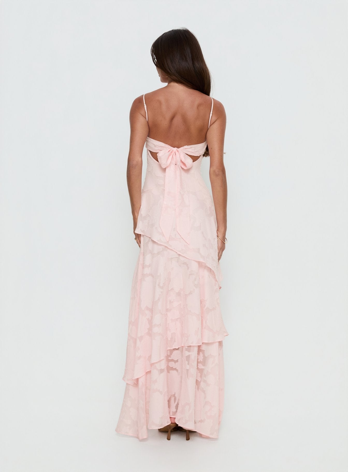 Princess Polly Lower Impact Lyricah Tiered Tie Back Maxi Dress Pink