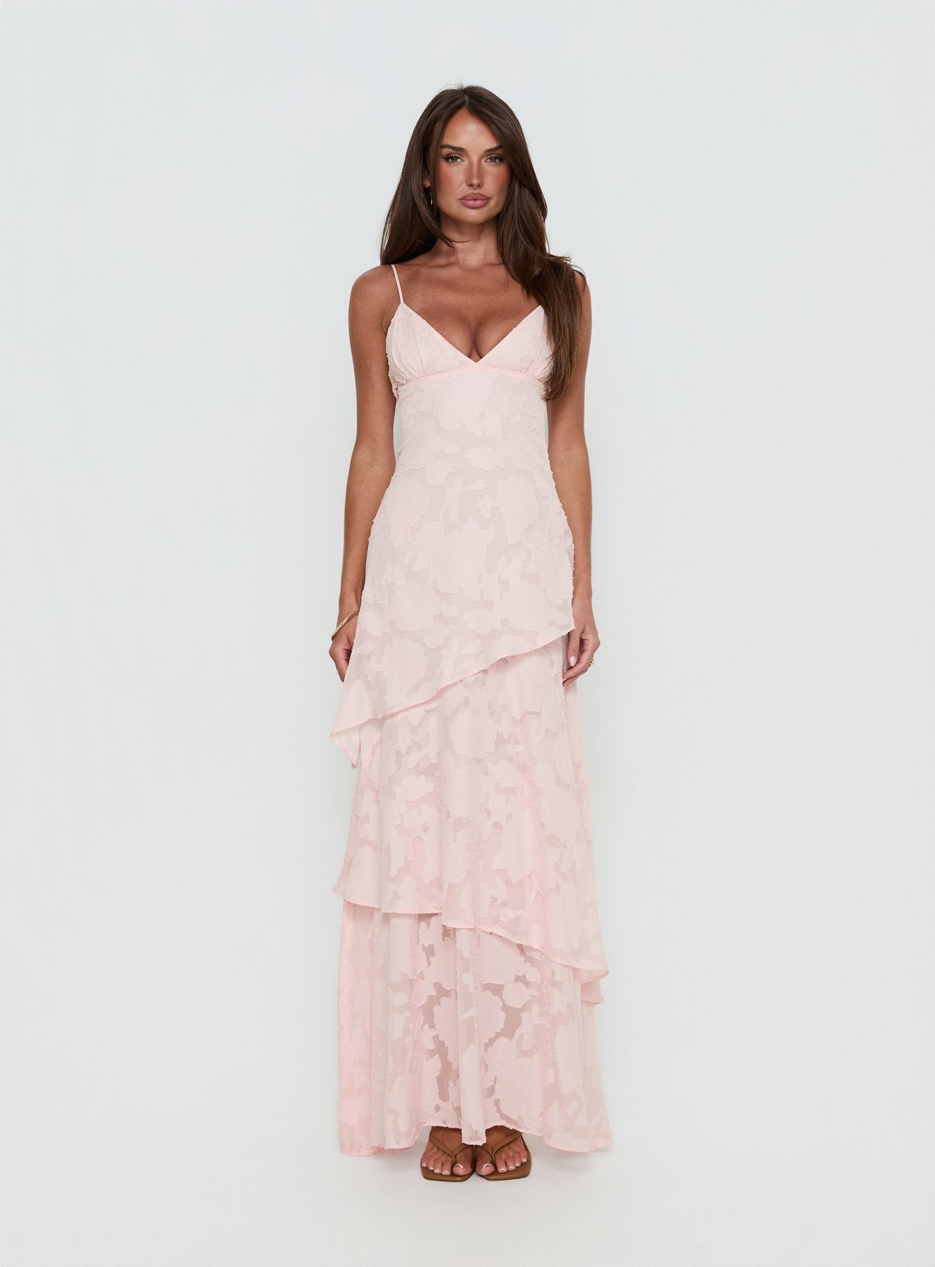 Princess Polly Lower Impact Lyricah Tiered Tie Back Maxi Dress Pink