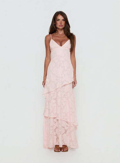 Princess Polly Lower Impact Lyricah Tiered Tie Back Maxi Dress Pink